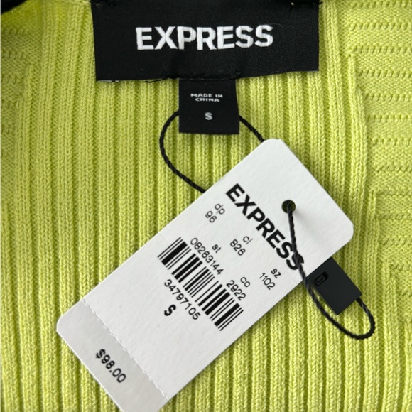 Express, Ribbed Blouse with padded shoulders, Lime Green, Small, NWT - Picture 3 of 3
